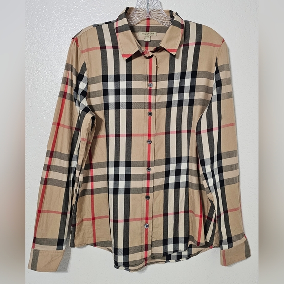 Burberry Brit Nova Check Button Down Shirt Size M/L Classic Plaid Stretch Cotton - Picture 2 of 8